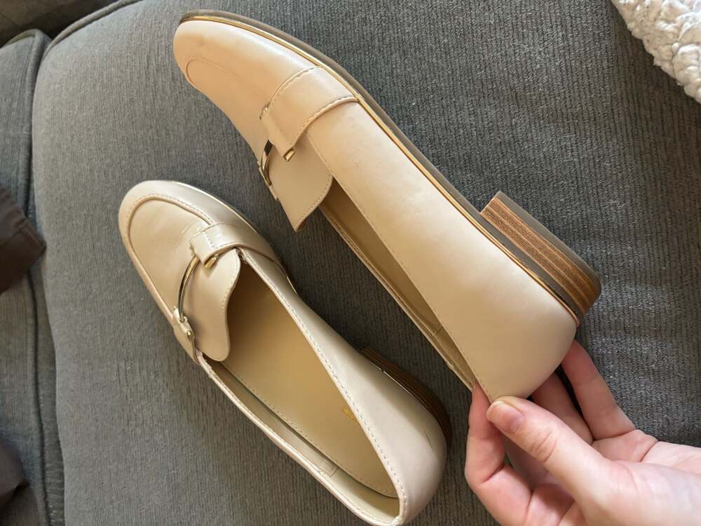 Liz Claiborne Women's Beige Loafer Flats with Gold Bit Detail